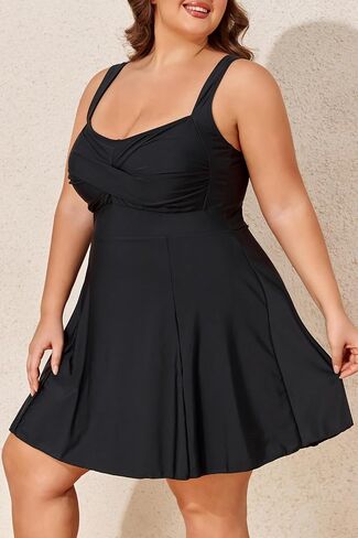 Smismivo Plus Size Swim Dress Tummy Control Swimdress for Women One Piece Swimsuit Built in Shorts Retro Bathing Suit in Saudi Arabia