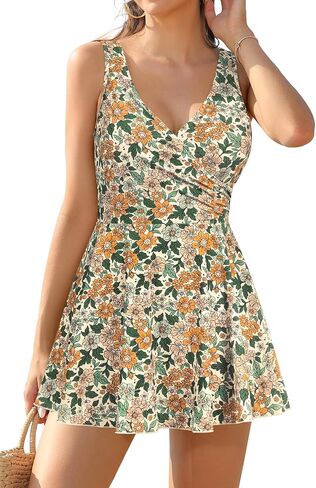 SHEKINI One Piece V Neck Skirt for Women Modest Tummy Control Swimdress Bathing Suits Swimsuit in Saudi Arabia