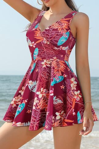 SHEKINI One Piece V Neck Skirt for Women Modest Tummy Control Swimdress Bathing Suits Swimsuit in Saudi Arabia