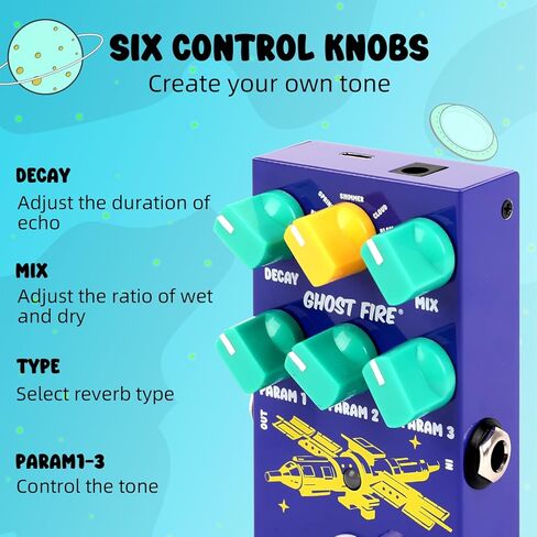 دواسة جيتار GHOSTFIRE ريفيرب 9 أوضاع تأثيرات ريفيب دواسة الفضاء تأخير الصدى الرقمي in Kuwait