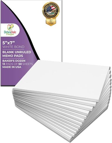 DEBRADALE DESIGNS 3x5 Inch Unlined Blank Memo Pads Bulk Pack - 25 White Note Pads, 100 Sheets Each, Pocket Size, Made in USA, Glued Short Edge Scratch Pads in Saudi Arabia