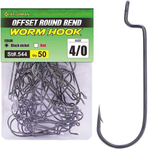 Offset-Worm-Hooks-for-Bass-Fishing-Round Bend Plastic Worms Texas Rig Hook Black Red 1/0 2/0 3/0 4/0 in Saudi Arabia