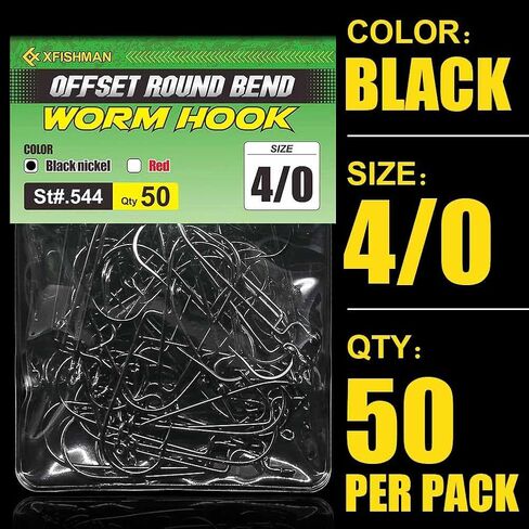 Offset-Worm-Hooks-for-Bass-Fishing-Round Bend Plastic Worms Texas Rig Hook Black Red 1/0 2/0 3/0 4/0 in Saudi Arabia
