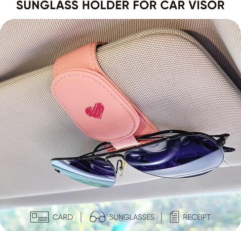 Sunglass Holder for Car Sun Visor, Magnetic Leather Glasses Holder, Sunglasses Clip, Ticket Card Clip, Glasses Case, Car Visor Accessories, Car Organizer, Valentines Gift to Girlfriend Wife in Saudi Arabia