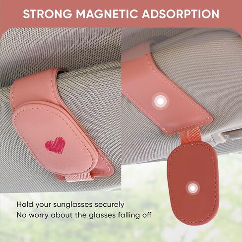 Sunglass Holder for Car Sun Visor, Magnetic Leather Glasses Holder, Sunglasses Clip, Ticket Card Clip, Glasses Case, Car Visor Accessories, Car Organizer, Valentines Gift to Girlfriend Wife in Saudi Arabia