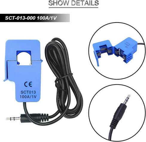 SCT-013-000 محول تيار مقسم غير جراحي 100 أمبير/1 فولت مستشعر تيار متردد + وحدة ADS1115 ADC مع كابل صوت أنثى كابل دوبونت ذكر وأنثى، لاردوينو in Kuwait