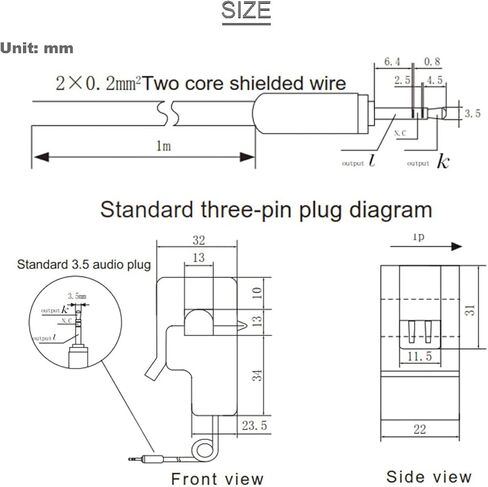 SCT-013-000 محول تيار مقسم غير جراحي 100 أمبير/1 فولت مستشعر تيار متردد + وحدة ADS1115 ADC مع كابل صوت أنثى كابل دوبونت ذكر وأنثى، لاردوينو in Kuwait