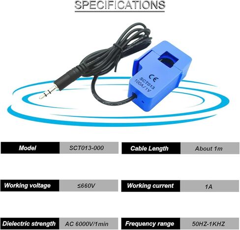 SCT-013-000 محول تيار مقسم غير جراحي 100 أمبير/1 فولت مستشعر تيار متردد + وحدة ADS1115 ADC مع كابل صوت أنثى كابل دوبونت ذكر وأنثى، لاردوينو in Kuwait