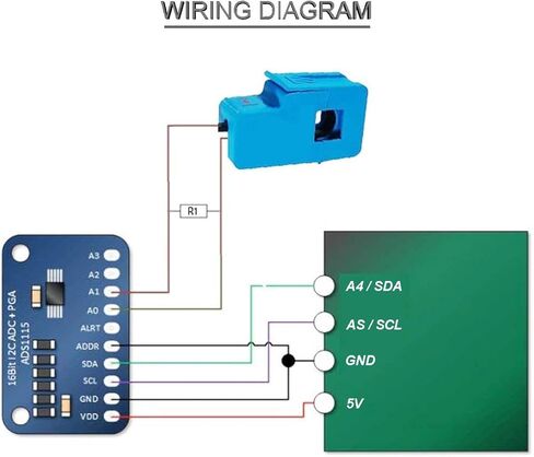 SCT-013-000 محول تيار مقسم غير جراحي 100 أمبير/1 فولت مستشعر تيار متردد + وحدة ADS1115 ADC مع كابل صوت أنثى كابل دوبونت ذكر وأنثى، لاردوينو in Kuwait