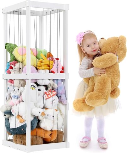 تخزين ألعاب حديقة الحيوان المحشوة، منظم ألعاب للأطفال، مقاس 50 بوصة × 20 بوصة × 17 بوصة، مادة خشبية حامل حيوانات محشوة كبير جدًا مع شريط مطاطي لغرفة نوم الأطفال وزاوية غرفة اللعب. هدية للأولاد والبنات، أبيض in Kuwait