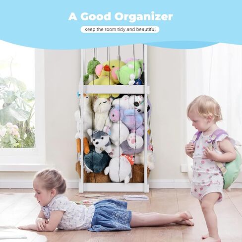 تخزين ألعاب حديقة الحيوان المحشوة، منظم ألعاب للأطفال، مقاس 50 بوصة × 20 بوصة × 17 بوصة، مادة خشبية حامل حيوانات محشوة كبير جدًا مع شريط مطاطي لغرفة نوم الأطفال وزاوية غرفة اللعب. هدية للأولاد والبنات، أبيض in Kuwait