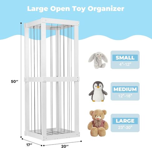 تخزين ألعاب حديقة الحيوان المحشوة، منظم ألعاب للأطفال، مقاس 50 بوصة × 20 بوصة × 17 بوصة، مادة خشبية حامل حيوانات محشوة كبير جدًا مع شريط مطاطي لغرفة نوم الأطفال وزاوية غرفة اللعب. هدية للأولاد والبنات، أبيض in Kuwait