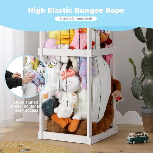 تخزين ألعاب حديقة الحيوان المحشوة، منظم ألعاب للأطفال، مقاس 50 بوصة × 20 بوصة × 17 بوصة، مادة خشبية حامل حيوانات محشوة كبير جدًا مع شريط مطاطي لغرفة نوم الأطفال وزاوية غرفة اللعب. هدية للأولاد والبنات، أبيض in Kuwait
