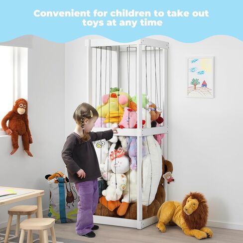 تخزين ألعاب حديقة الحيوان المحشوة، منظم ألعاب للأطفال، مقاس 50 بوصة × 20 بوصة × 17 بوصة، مادة خشبية حامل حيوانات محشوة كبير جدًا مع شريط مطاطي لغرفة نوم الأطفال وزاوية غرفة اللعب. هدية للأولاد والبنات، أبيض in Kuwait