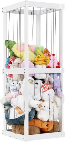 تخزين ألعاب حديقة الحيوان المحشوة، منظم ألعاب للأطفال، مقاس 50 بوصة × 20 بوصة × 17 بوصة، مادة خشبية حامل حيوانات محشوة كبير جدًا مع شريط مطاطي لغرفة نوم الأطفال وزاوية غرفة اللعب. هدية للأولاد والبنات، أبيض in Kuwait