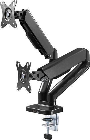 Flexion Black Series Adjustable Dual Monitor Desk Top Stand with Dual USB 2.0 Charging Ports is Compatible with Standard or Curved Monitors up to 32" in Saudi Arabia