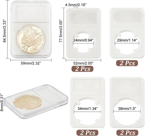 PH PandaHall 4 Sizes Coin Slab Snap Display Holder, 8pcs White Coin Cases for Collectors 24 29 34 38mm Coin Display Box Plastic Dollar Coin Holder with Clear Cases for Coin Collection Supplies in Saudi Arabia