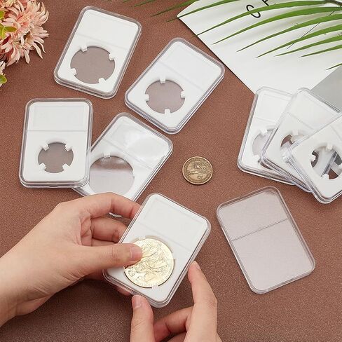 PH PandaHall 4 Sizes Coin Slab Snap Display Holder, 8pcs White Coin Cases for Collectors 24 29 34 38mm Coin Display Box Plastic Dollar Coin Holder with Clear Cases for Coin Collection Supplies in Saudi Arabia