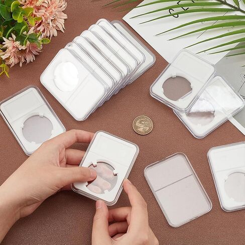 PH PandaHall 4 Sizes Coin Slab Snap Display Holder, 8pcs White Coin Cases for Collectors 24 29 34 38mm Coin Display Box Plastic Dollar Coin Holder with Clear Cases for Coin Collection Supplies in Saudi Arabia