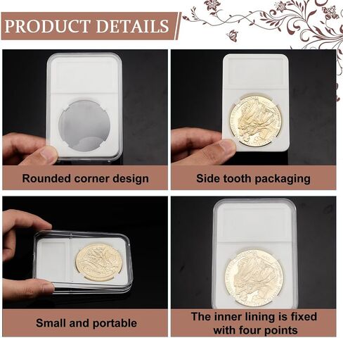 PH PandaHall 4 Sizes Coin Slab Snap Display Holder, 8pcs White Coin Cases for Collectors 24 29 34 38mm Coin Display Box Plastic Dollar Coin Holder with Clear Cases for Coin Collection Supplies in Saudi Arabia