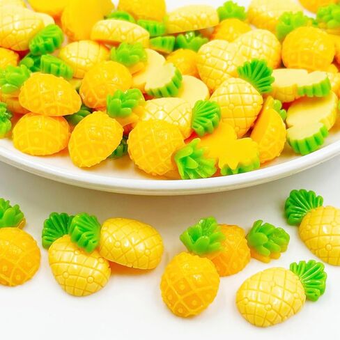 Suartus Fruit Resin Flatback Beads Charms, 100Pcs Resin Pineapple Flatback Charms Slices Flatback Buttons for DIY Phone Case Scrapbooking Embellishment Crafts Making Jewelry Decor (2styles Pineapple) in Saudi Arabia