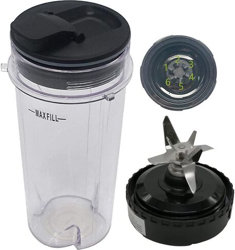 Joystar replacement 16-Ounce (16 oz.) Cup with spout Seal Lid with blade for Nutri Ninja blender：BL200 30/ BL201 30/BL201C 30/BL203QBK 30 /BL203OCN 30/ BL203QB 30 /BL203QY 30/BL204 30 in Saudi Arabia