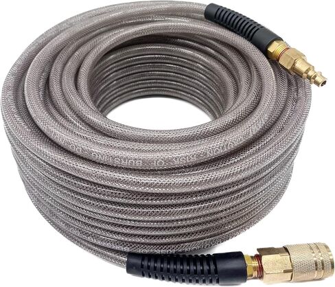 خرطوم هواء مقوى من مادة البولي يوريثين (PU) مقاس 1/4 بوصة × 100 قدم، مع وصلة توصيل سريعة صناعية دوارة مقاس 1/4 بوصة ومقبس، ومقيد للانحناء، رمادي in Kuwait