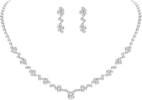 Silver Crystal Bridal Earrings and Necklace Set, Crystal Necklace Earrings Set Prom Jewelry Sets Crystal Necklace Wedding Jewelry Sets for Bridal Women Girls in Saudi Arabia