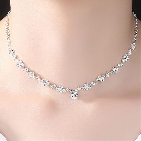 Silver Crystal Bridal Earrings and Necklace Set, Crystal Necklace Earrings Set Prom Jewelry Sets Crystal Necklace Wedding Jewelry Sets for Bridal Women Girls in Saudi Arabia