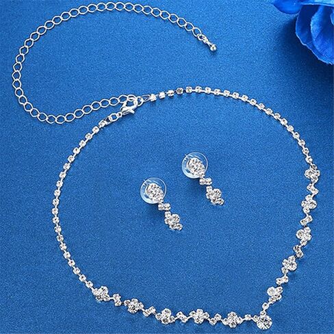 Silver Crystal Bridal Earrings and Necklace Set, Crystal Necklace Earrings Set Prom Jewelry Sets Crystal Necklace Wedding Jewelry Sets for Bridal Women Girls in Saudi Arabia