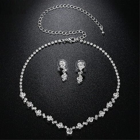 Silver Crystal Bridal Earrings and Necklace Set, Crystal Necklace Earrings Set Prom Jewelry Sets Crystal Necklace Wedding Jewelry Sets for Bridal Women Girls in Saudi Arabia