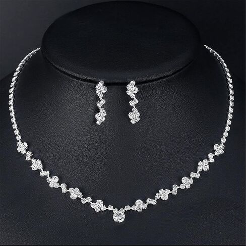 Silver Crystal Bridal Earrings and Necklace Set, Crystal Necklace Earrings Set Prom Jewelry Sets Crystal Necklace Wedding Jewelry Sets for Bridal Women Girls in Saudi Arabia