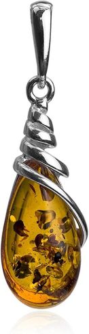 Amber Sterling Silver Drop Dangle Earrings Pendant Necklace 18 Inches in Saudi Arabia
