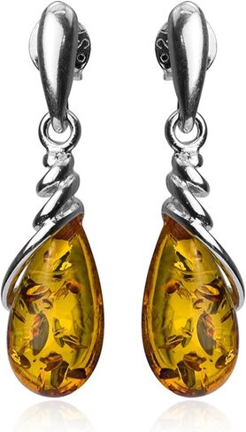 Amber Sterling Silver Drop Dangle Earrings Pendant Necklace 18 Inches in Saudi Arabia