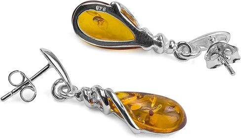 Amber Sterling Silver Drop Dangle Earrings Pendant Necklace 18 Inches in Saudi Arabia