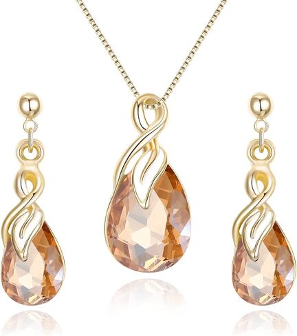 مجموعة مجوهرات على شكل قلادة على شكل دمعة من الكريستال النمساوي من eleQueen للنساء والفتيات، هدية مجوهرات لعيد الحب/عيد الأم/عيد الميلاد لصديقتك/أمي in Kuwait