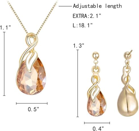 مجموعة مجوهرات على شكل قلادة على شكل دمعة من الكريستال النمساوي من eleQueen للنساء والفتيات، هدية مجوهرات لعيد الحب/عيد الأم/عيد الميلاد لصديقتك/أمي in Kuwait