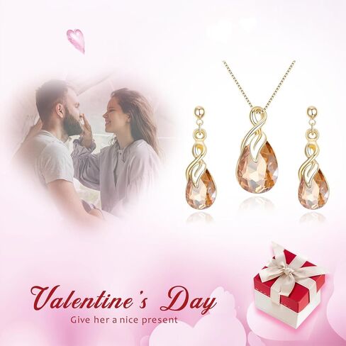 مجموعة مجوهرات على شكل قلادة على شكل دمعة من الكريستال النمساوي من eleQueen للنساء والفتيات، هدية مجوهرات لعيد الحب/عيد الأم/عيد الميلاد لصديقتك/أمي in Kuwait