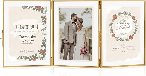 Gold 4x6 Triple Picture Frame, Gold Folding Picture Frames with Three Opening, Hinged Glass Floating Picture Frames for Artwork Photo Stand on Tabletop in Saudi Arabia