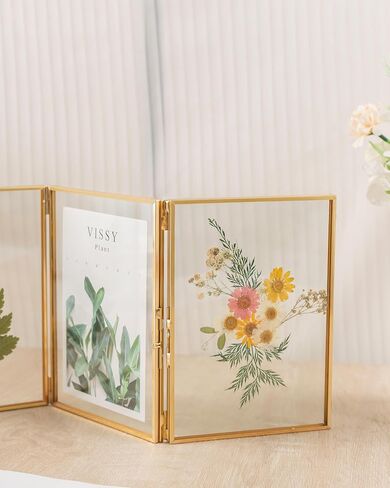 Gold 4x6 Triple Picture Frame, Gold Folding Picture Frames with Three Opening, Hinged Glass Floating Picture Frames for Artwork Photo Stand on Tabletop in Saudi Arabia