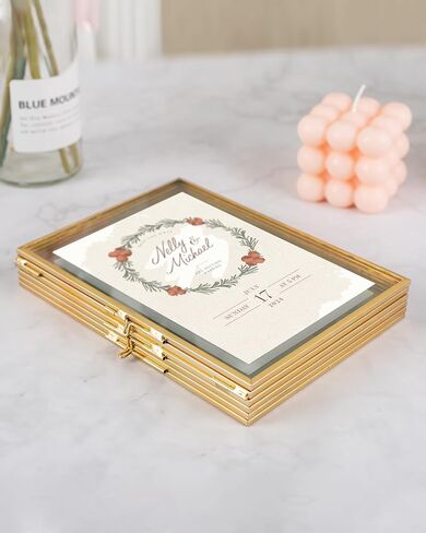 Gold 4x6 Triple Picture Frame, Gold Folding Picture Frames with Three Opening, Hinged Glass Floating Picture Frames for Artwork Photo Stand on Tabletop in Saudi Arabia