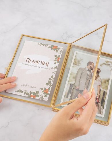 Gold 4x6 Triple Picture Frame, Gold Folding Picture Frames with Three Opening, Hinged Glass Floating Picture Frames for Artwork Photo Stand on Tabletop in Saudi Arabia