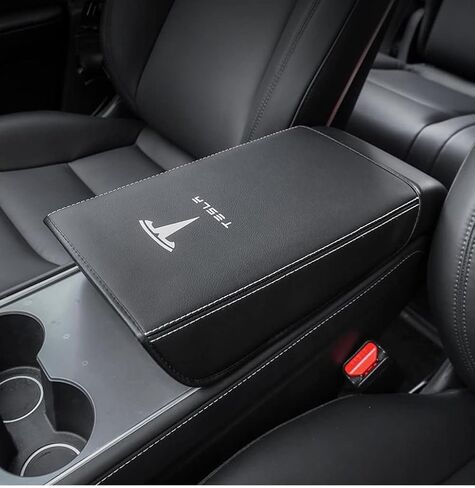 غطاء مسند ذراع السيارة لطراز تسلا 3 موديل Y من جلد البولي يوريثان وسادة حماية لوحدة التحكم المركزية للسيارات مقاومة للماء لمسند الذراع للطراز 3 2017-2022 موديل Y 2020-2022 ملحقات الديكور الداخلي (أسود) in Kuwait