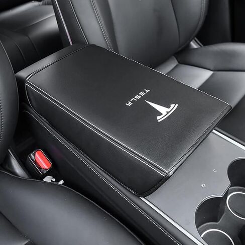 غطاء مسند ذراع السيارة لطراز تسلا 3 موديل Y من جلد البولي يوريثان وسادة حماية لوحدة التحكم المركزية للسيارات مقاومة للماء لمسند الذراع للطراز 3 2017-2022 موديل Y 2020-2022 ملحقات الديكور الداخلي (أسود) in Kuwait