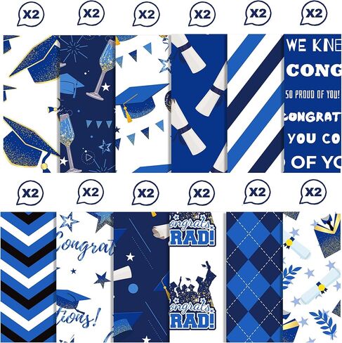 24 Sheets Graduation Themed Scrapbook Paper, 12x12'' Blue Graduation Craft Paper Double-Sided Papermania Folded Flat in 12 Designs for Card Making Scrapbook Graduation Photo Album Decor in Kuwait