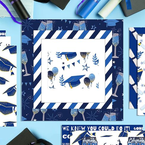 24 Sheets Graduation Themed Scrapbook Paper, 12x12'' Blue Graduation Craft Paper Double-Sided Papermania Folded Flat in 12 Designs for Card Making Scrapbook Graduation Photo Album Decor in Kuwait
