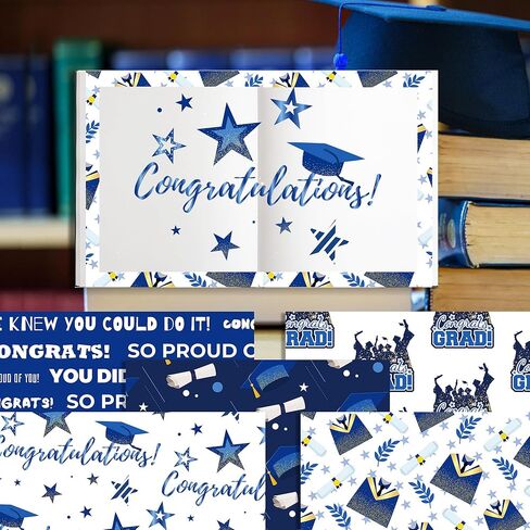 24 Sheets Graduation Themed Scrapbook Paper, 12x12'' Blue Graduation Craft Paper Double-Sided Papermania Folded Flat in 12 Designs for Card Making Scrapbook Graduation Photo Album Decor in Kuwait