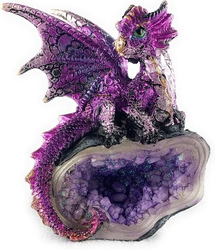 Ain’t It Nice Dragon Statue Rock Faux Geode Cavern Sparkling Medieval Collectible Fantasy Dragon Figurine Décor, Purple 3.5(L) X 2.5(W) X 5.5(H) inches in Saudi Arabia