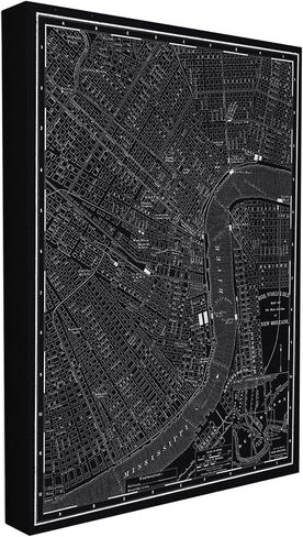 Stupell Home Décor New Orleans 1985 Vintage Map Stretched Canvas Wall Art، 16 × 1.5 × 20، صُنع بفخر في الولايات المتحدة الأمريكية in Kuwait