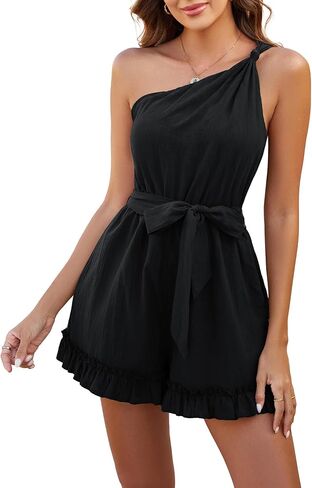 Zexxxy Women's One Shoulder Off Rompers Cotton Linen Short Casual Jumpsuits Loose Pants Summer Vacation Beach in Saudi Arabia